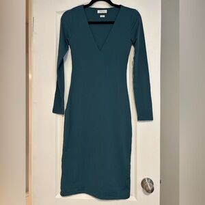 Aritzia Babaton Deep Teal Long Sleeve V-Neck Dress